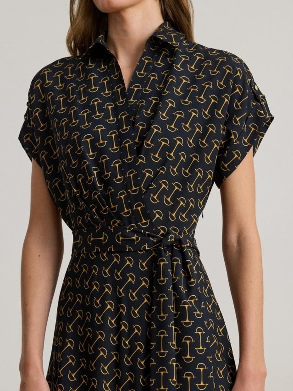 Fratillio Geometric Belted Crepe Dress, Dark Navy